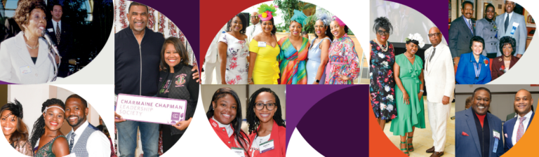 A collage of diverse people at various events, smiling and posing together. They are wearing colorful attire, including suits and dresses. The backgrounds suggest a strong sense of community in formal and festive settings with vibrant decorations and group gatherings.