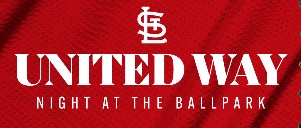 The red background showcases a white logo with interlocking "STL" letters above the text "UNITED WAY NIGHT AT THE BALLPARK," highlighting the community spirit fostered by this non-profit organization.