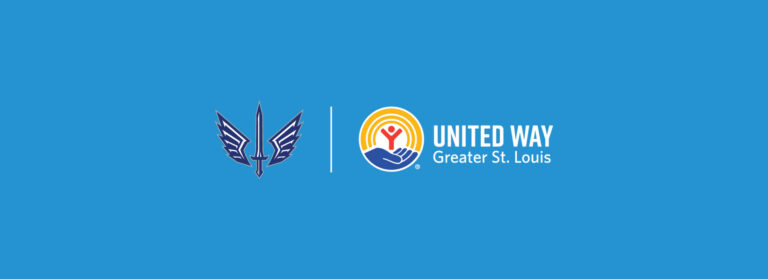 United Way of Greater St. Louis and Battlehawks logos with blue background