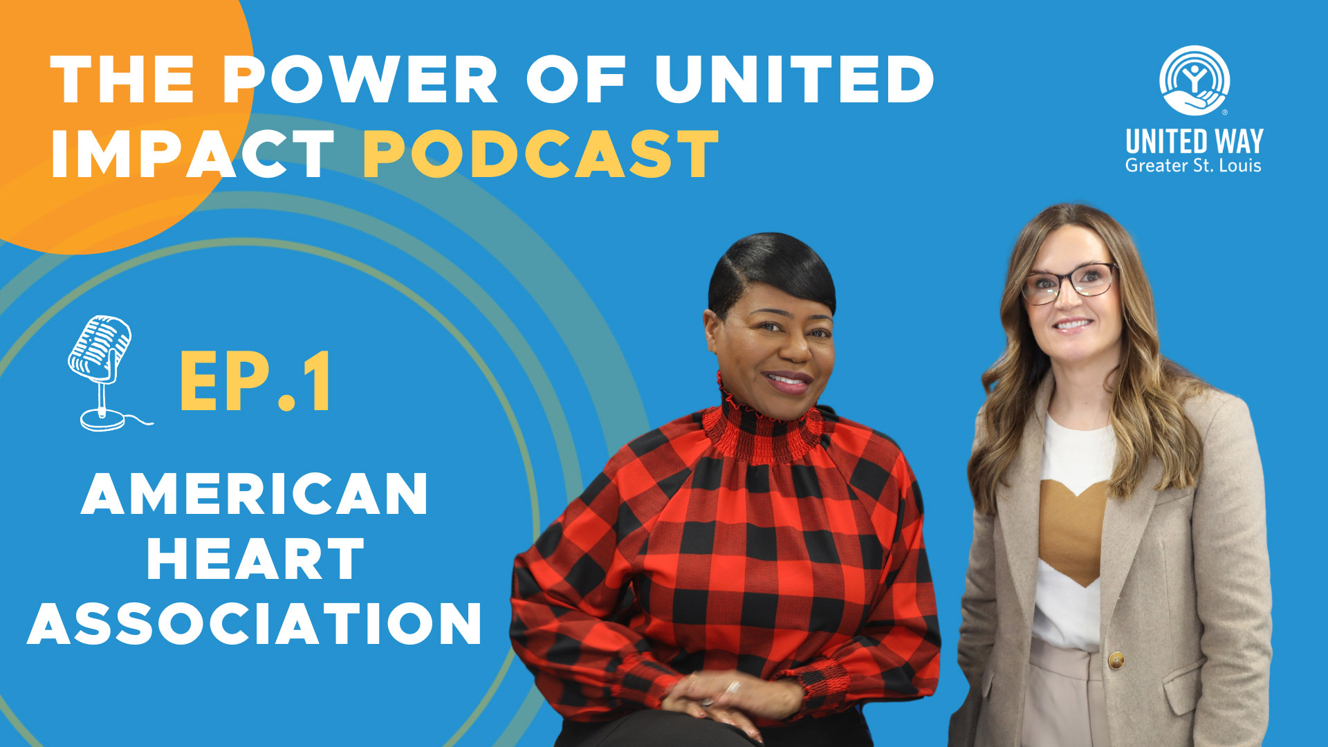 UWGSL President & CEO Michelle Tucker with Jennifer Jaeger, Executive Director at the American Heart Association standing in front of a blue background